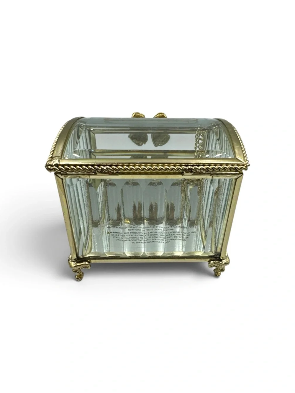 Nicole Miller New York Glass Gold Bow Jewelry Casket Trinket Box Coquette